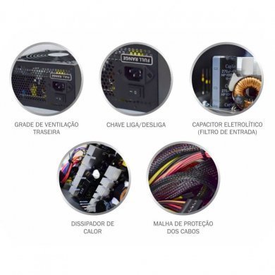 K-MEX Fonte ATX 600w PFC Ativo 20+4 Pinos
