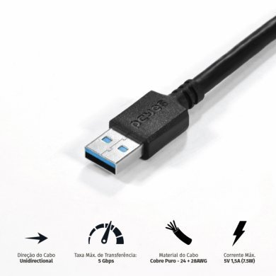 PUAMF3-1 PCYES Cabo Extensor USB A 3.0 Macho x Femea 1M