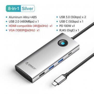 PW11-8PC-GY ORICO DOCKING STATION TYPE-C 8 in 1