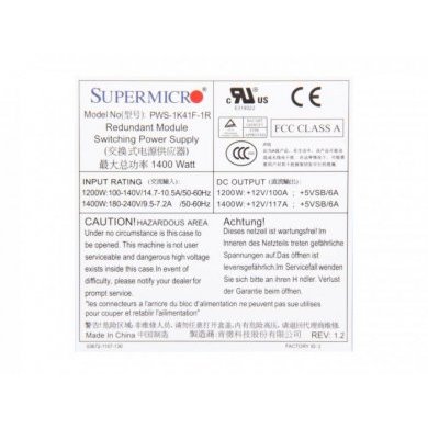 PWS-1K41F-1R Supermicro Fonte Redundante 1400W 1U 80 Plus