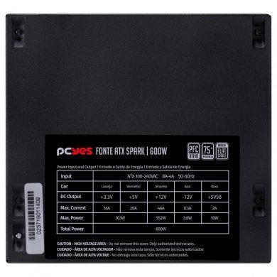PXSP600WPT PCYes Fonte ATX 600W Spark PFC Ativo Bivolt