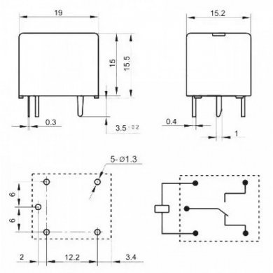 Rele Q3F-1Z 12V 10A contato NO 5 pinos (Kit 5 und)