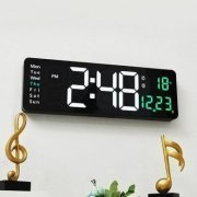 Relógio de parede digital com data e temperatura Mostrador semanal - possui controle remoto