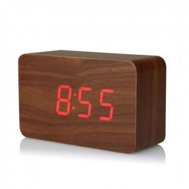 Q-2593 Relógio digital de mesa em madeira com despertador