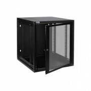 Mini Rack Ecoline 12U 470mm 19 polegadas cor preto, porta com visor de acrílico fumê, laterais e fundo removív