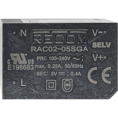 RAC02-05SGA RECOM POWER fonte encapsulada AC/DC 5V 400mA 2W