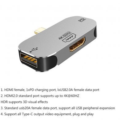 Ugreen Hub USB Tipo-C 3 em 1
