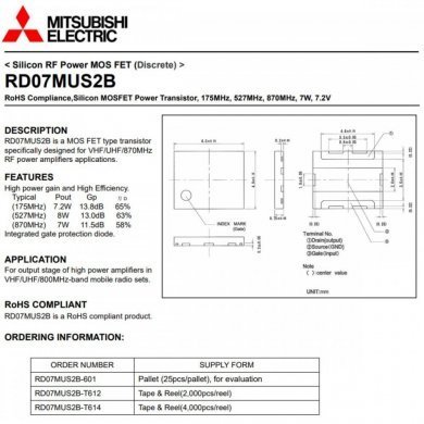 Transistor Mosfet amplificador de RF VHF/UHF 7W
