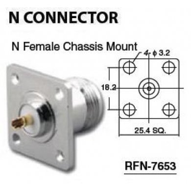 RFN-7653 Conector N femea 50 ohms painel com base 25.4mm