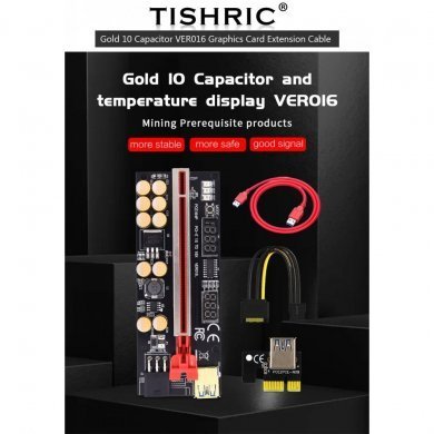 RISER-V016PRO Riser PCI-E VER.016 display de tensão e temperatura