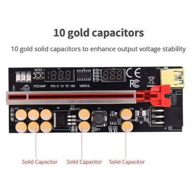 RISER-V016PRO Riser PCI-E VER.016 display de tensão e temperatura