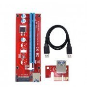 Riser Card PCI-E 1x to 16x VER007s Cabo USB 3.0, Acompanha Adaptador SATA para 4 pinos Molex 