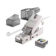 Conector RJ45 macho CAT.6A blindado 10 Gigabit Ethernet para cabos 22 à 24 AWG, não necessita de alicate crimp