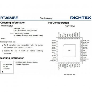 Ci RT3624BE Controlador PWM de canal duplo WQFN6x6-52