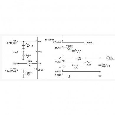 RT6256B 6A 23V Synchronous Step Down Converter 3.3V/5V LDO
