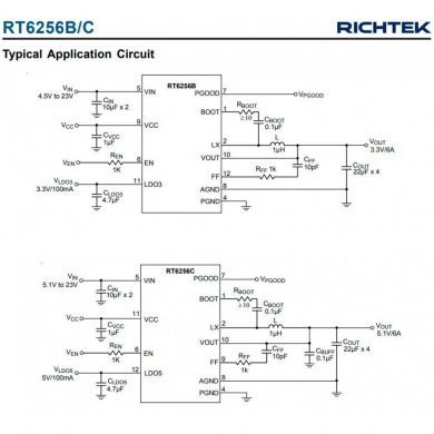 RT6256B 6A 23V Synchronous Step Down Converter 3.3V/5V LDO