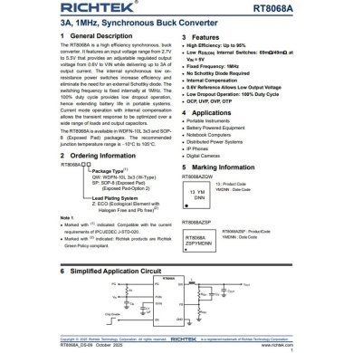 RT8068AZQW 5x unidades Ci RT8068A PWM Buck converter 3A 1Mhz WDFN-10