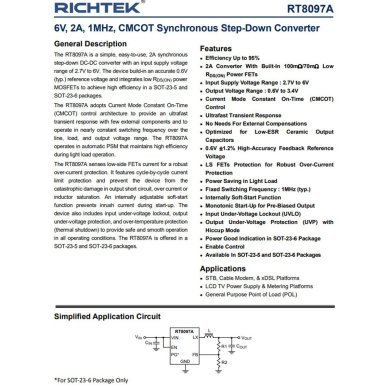 RT8097ALGE 2x unidades RT8097ALGE conversor DC/DC Step Down SOT-23-6