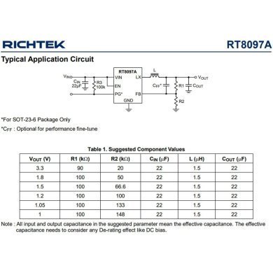 RT8097ALGE 2x unidades RT8097ALGE conversor DC/DC Step Down SOT-23-6