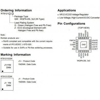 RT8121GQW Ci controlador PWM 1 fase com mosfet integrado
