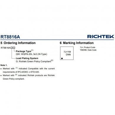 RT8816AGQW Ci RT8816A PWM de fase dupla SMD WQFN20