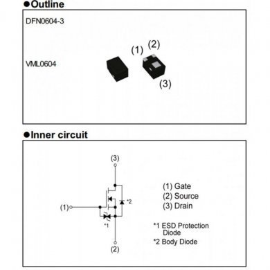 RV3C002UNT2CL Ci N-Mosfet 20V 150mA DFN0604-3 (Rolo com 8000 und)