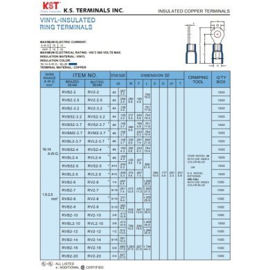 RVS2-5 RVS2-5 terminal olhal KST pre isolado azul pacote 100 peças