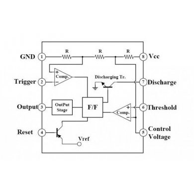 SA555P CI Timer 555 100KHz DIP8 PTH