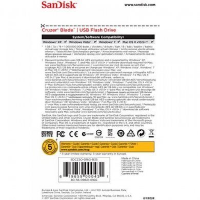 SanDisk Pen Drive 16GB Cruzer Blade USB 2.0