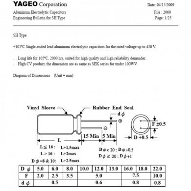 Yageo Aluminum Electrolytic Capacitor 2200uF 25V