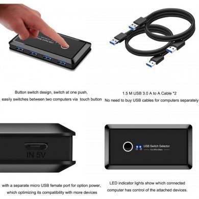 SHARING-USB3.0 USB switch seletor 4 portas USB 3.0 para 2 PCs