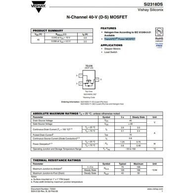 SI2318DS-T1-E3 10x Mosfet C8K3F SI2318DS N-Channel 40V 3.9A SOT-23-3