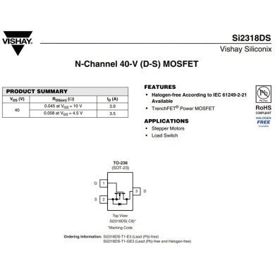 SI2318DS-T1-E3 10x Mosfet C8K3F SI2318DS N-Channel 40V 3.9A SOT-23-3