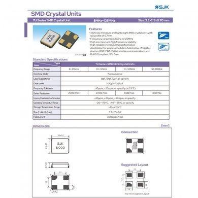 SJK-7U3225-25.000 3x Cristal Ressonador SJK 7U Series SMD 3225 25.000 25Mhz