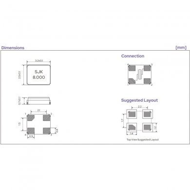 SJK-7U3225-25.000 3x Cristal Ressonador SJK 7U Series SMD 3225 25.000 25Mhz