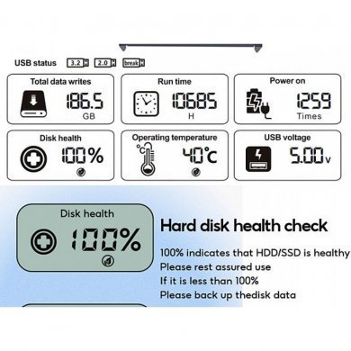 SL-U25-L Leitor de dados S.M.A.R.T para HDD/SSD display LCD