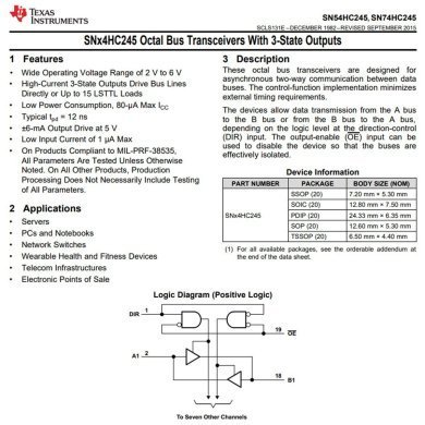 SN74245HCPWR 10x HC245 Transceptor de barramento octal saída três estados