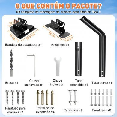 SUPORTE-STARLINK3 Suporte Antena Starlink Gen 3 ajustável de parede ou teto