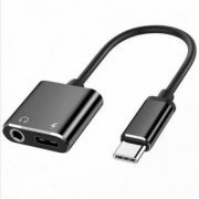 Cabo adaptador USB-C fone de ouvido e carregador Para uso simultâneo de microfone, fone de ouvido e carregador