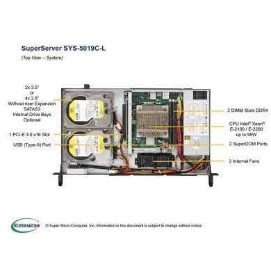 SYS-5019C-L Supermicro Servidor SuperServer 5019C-L 1U LGA1151