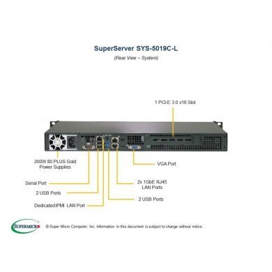 SYS-5019C-L Supermicro Servidor SuperServer 5019C-L 1U LGA1151