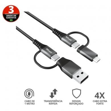 T23573 Trust Cabo Keyla USB 4 em 1 Extra Forte 1 metro