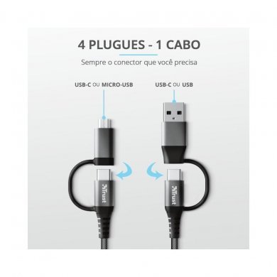 T23573 Trust Cabo Keyla USB 4 em 1 Extra Forte 1 metro