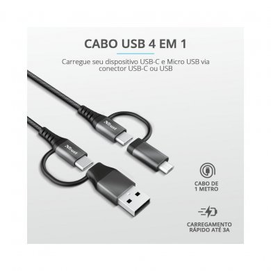 T23573 Trust Cabo Keyla USB 4 em 1 Extra Forte 1 metro