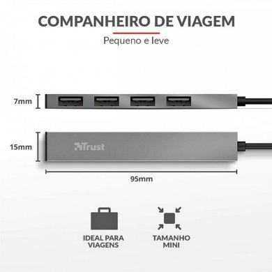T23786 Trust mini hub Halyx USB-A 2.0 4 portas 480Mbps