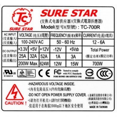TC-700R Sure Star Fonte Redundante 700W 1U Hot Swap