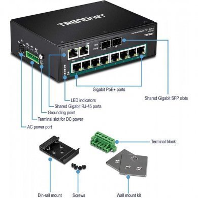 TI-PG102 Trendnet Switch Industrial 10 Portas Gigabit POE+