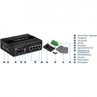 TI-UPG62 Trendnet Switch Industrial 6 Portas Gigabit POE++
