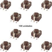 100x Switch tatil push button 6x6x4.3mm SMD 5 pinos marrom 0.05A 12V, kit com 100 unidades