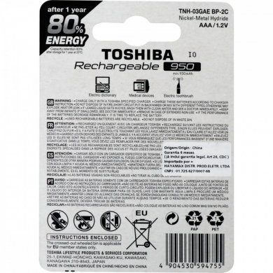 TNH-03GAE-BP-2C Toshiba Pilha Recarregável AAA 1.2V 950mAh 2x und